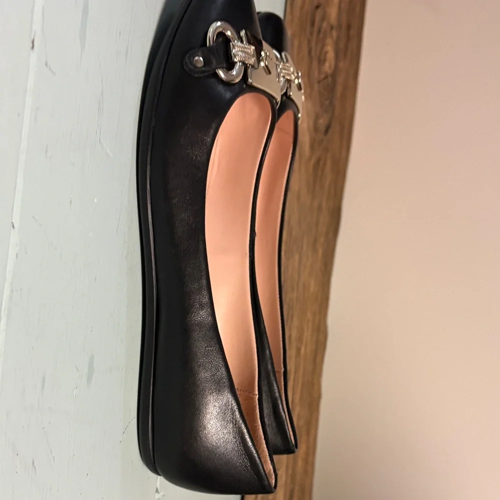 kate spade Black Leather Loafers with Gold Hardware